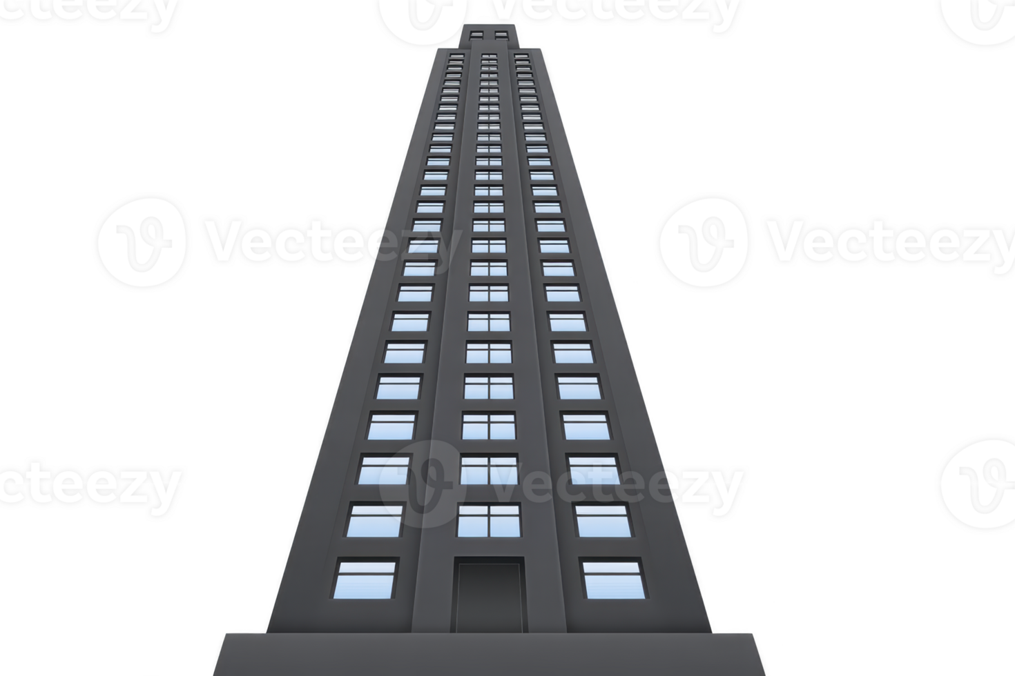 Tall, modern skyscraper with numerous windows and sleek design stands against clear sky, showcasing urban architecture. building height and symmetry create sense of grandeur png