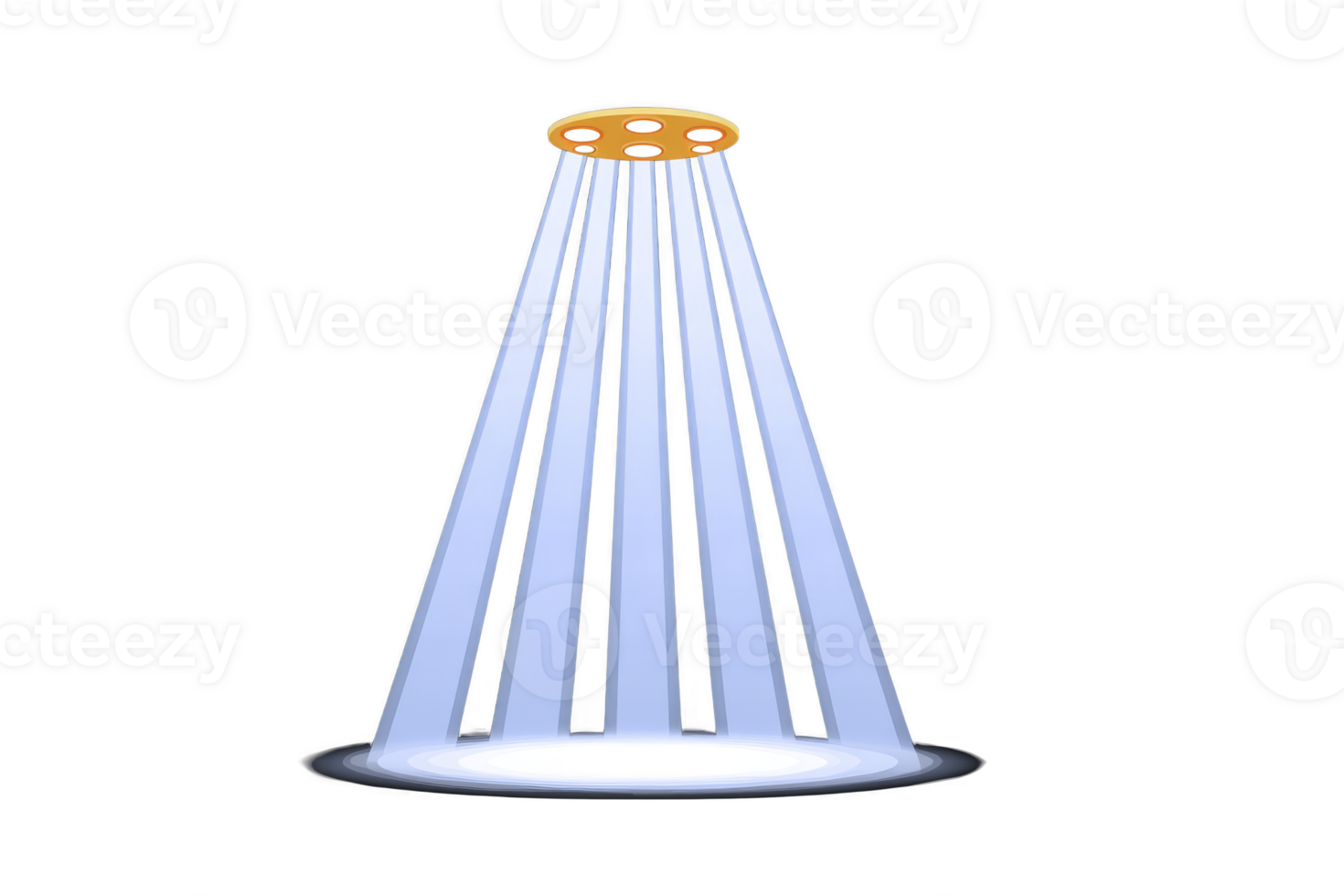 A bright spotlight shines down, creating dramatic and focused illumination transparency background. light beams converge to form circular pool of light ground, suggesting stage or performance png