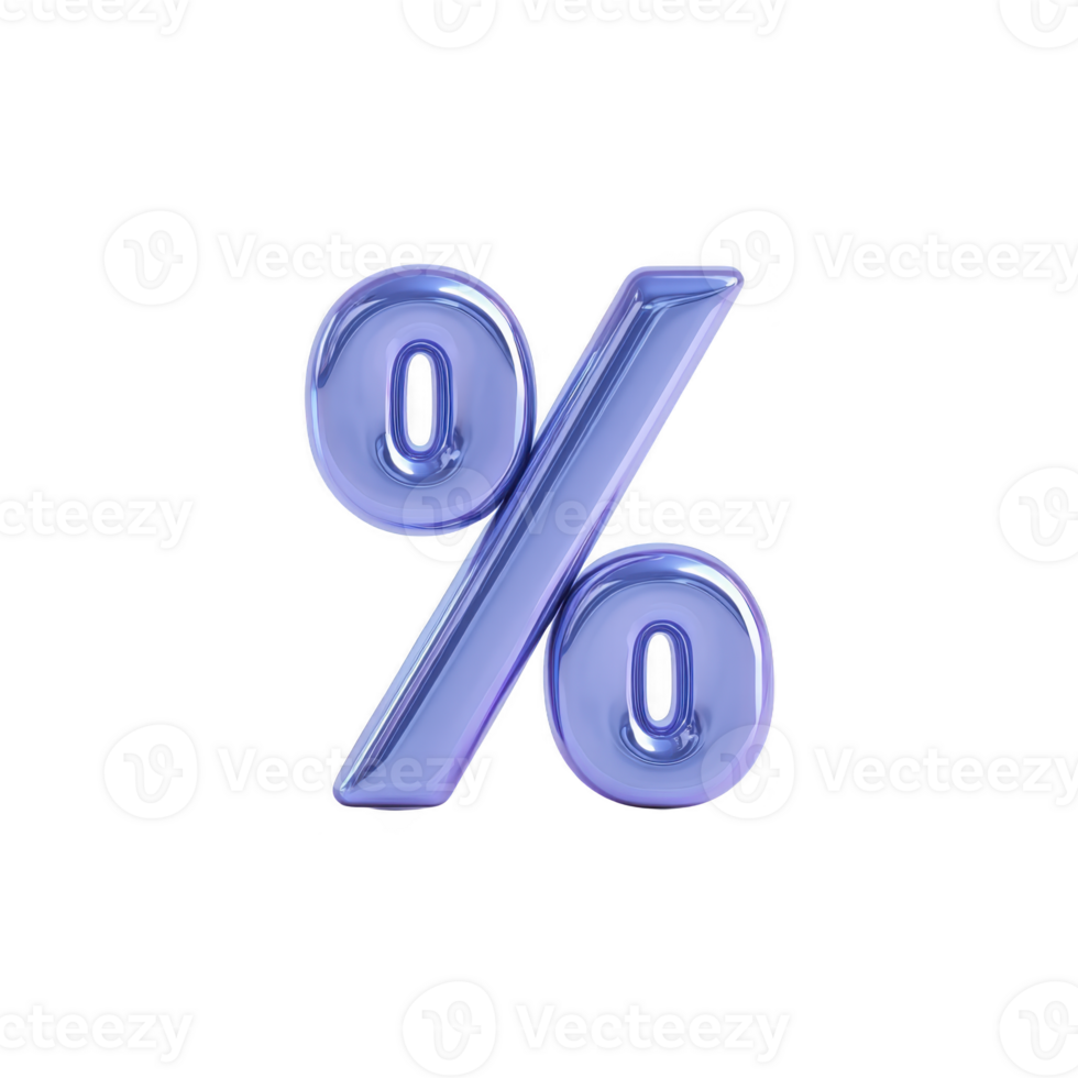 Shiny blue 3D percentage symbol stands out against plain background, conveying sense of modernity and emphasis. glossy finish adds touch of elegance and sophistication png