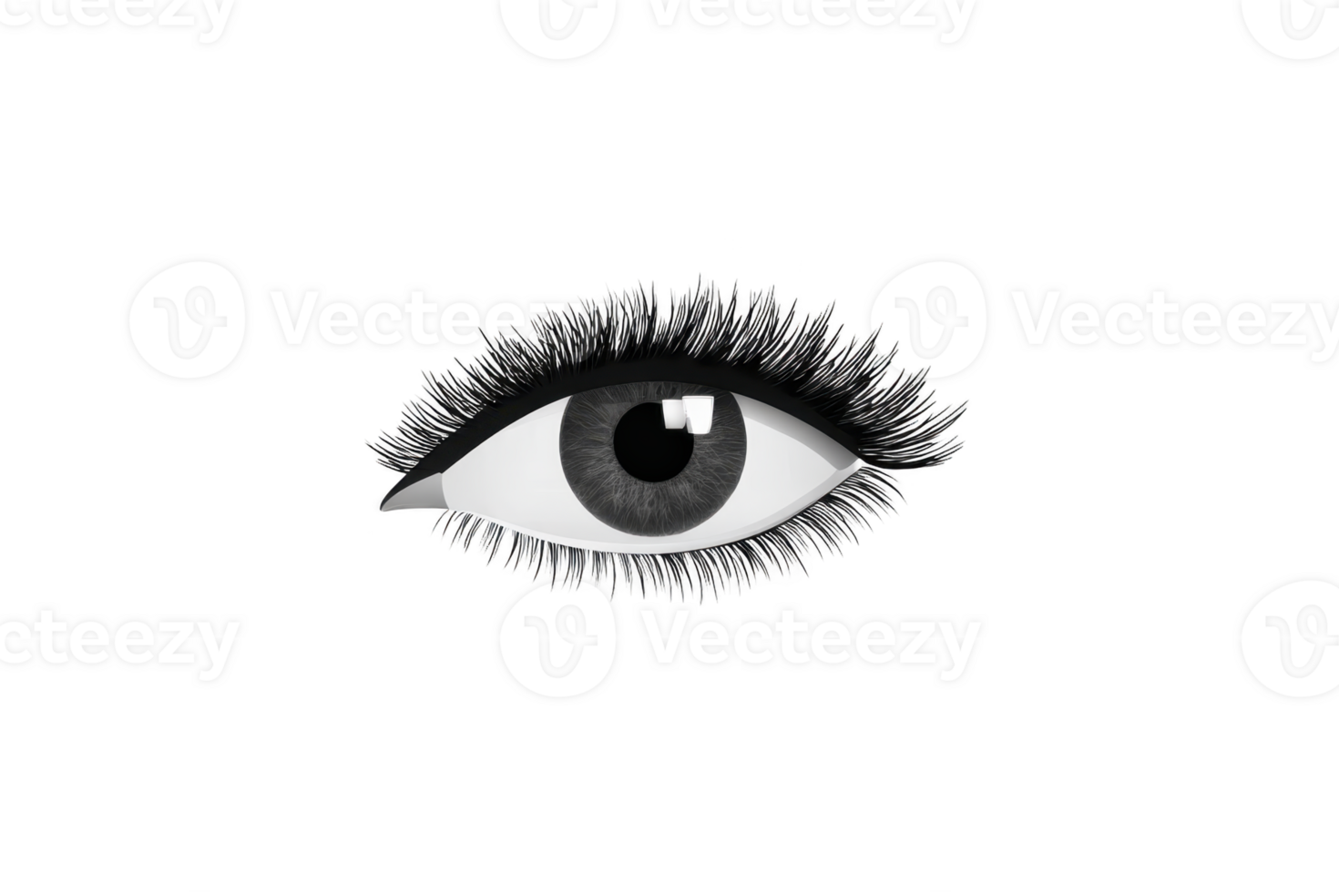 Detailed illustration of human eye with long eyelashes and realistic iris, set against plain background. image focuses on eye intricate details, highlighting texture and depth png