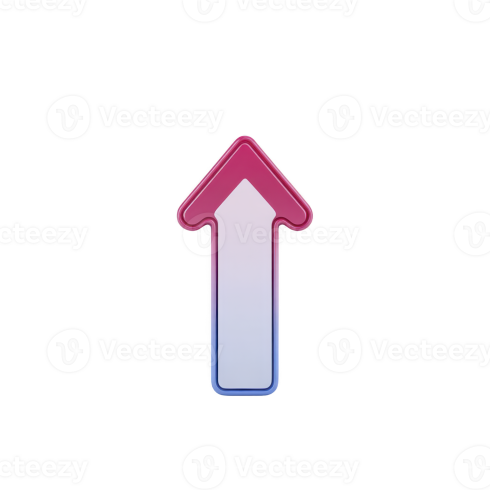Vibrant gradient arrow pointing upwards, featuring transition from pink to blue, symbolizing direction and progress. arrow is isolated on transparency background png