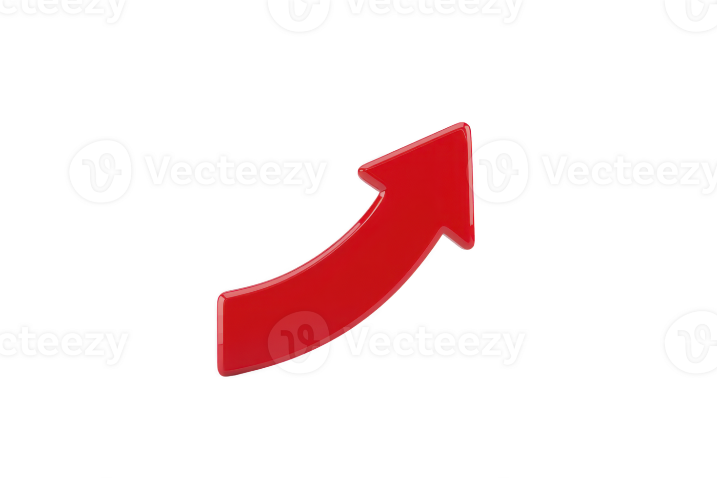 Vibrant red upward arrow with glossy finish, symbolizing growth and progress, isolated on transparency background. arrow dynamic curve adds sense of movement and direction png
