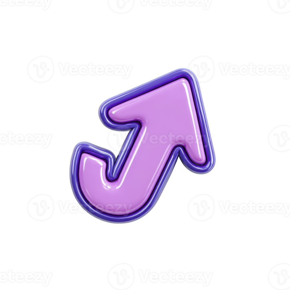 Shiny, purple 3D arrow icon pointing upwards with glossy finish and blue outline, symbolizing growth or progress. playful design adds modern touch png
