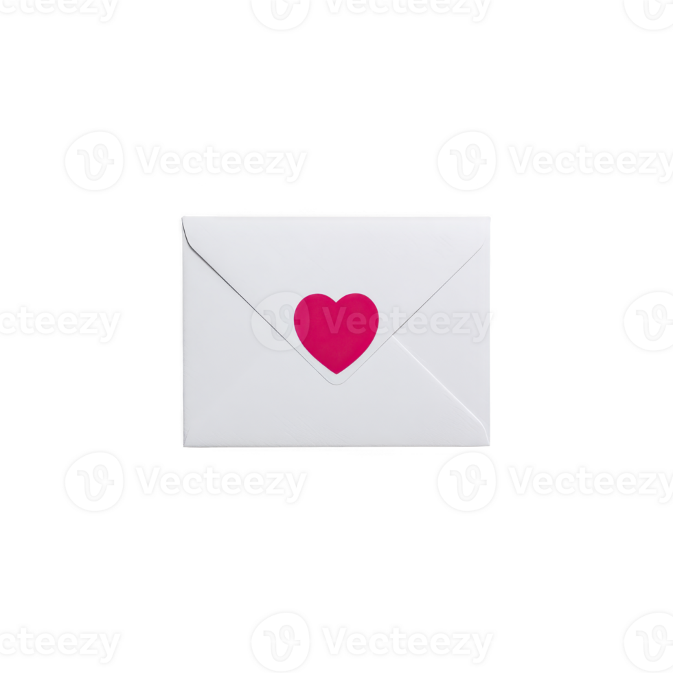 White envelope with pink heart sticker on flap, symbolizing love and affection, isolated on transparency background png
