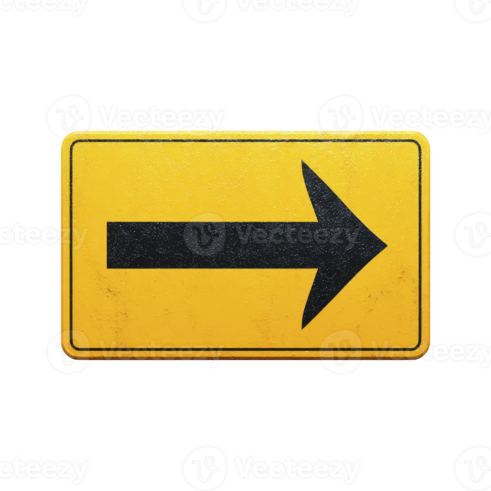 Yellow road sign with black right arrow indicating direction. sign is rectangular with simple design, commonly used for traffic guidance png