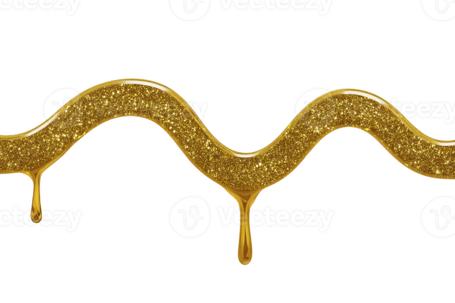 Wavy line of golden glitter paint drips elegantly against transparent background, creating luxurious and artistic effect png