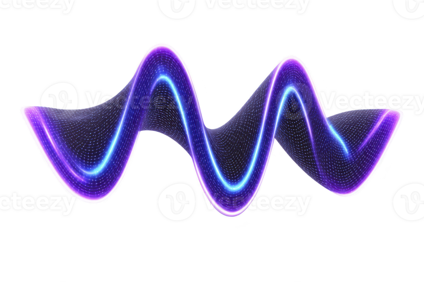 Vibrant, abstract 3D wave with glowing purple and blue hues, showcasing futuristic and dynamic design. smooth curves and luminous colors create sense of motion and energy png