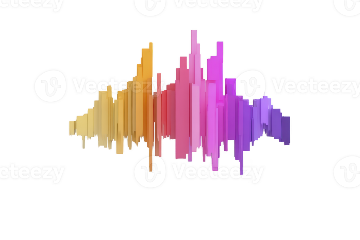 Colorful abstract soundwave design with vertical bars in shades of yellow, orange, pink, and purple on transparency background, creating vibrant and dynamic visual effect png