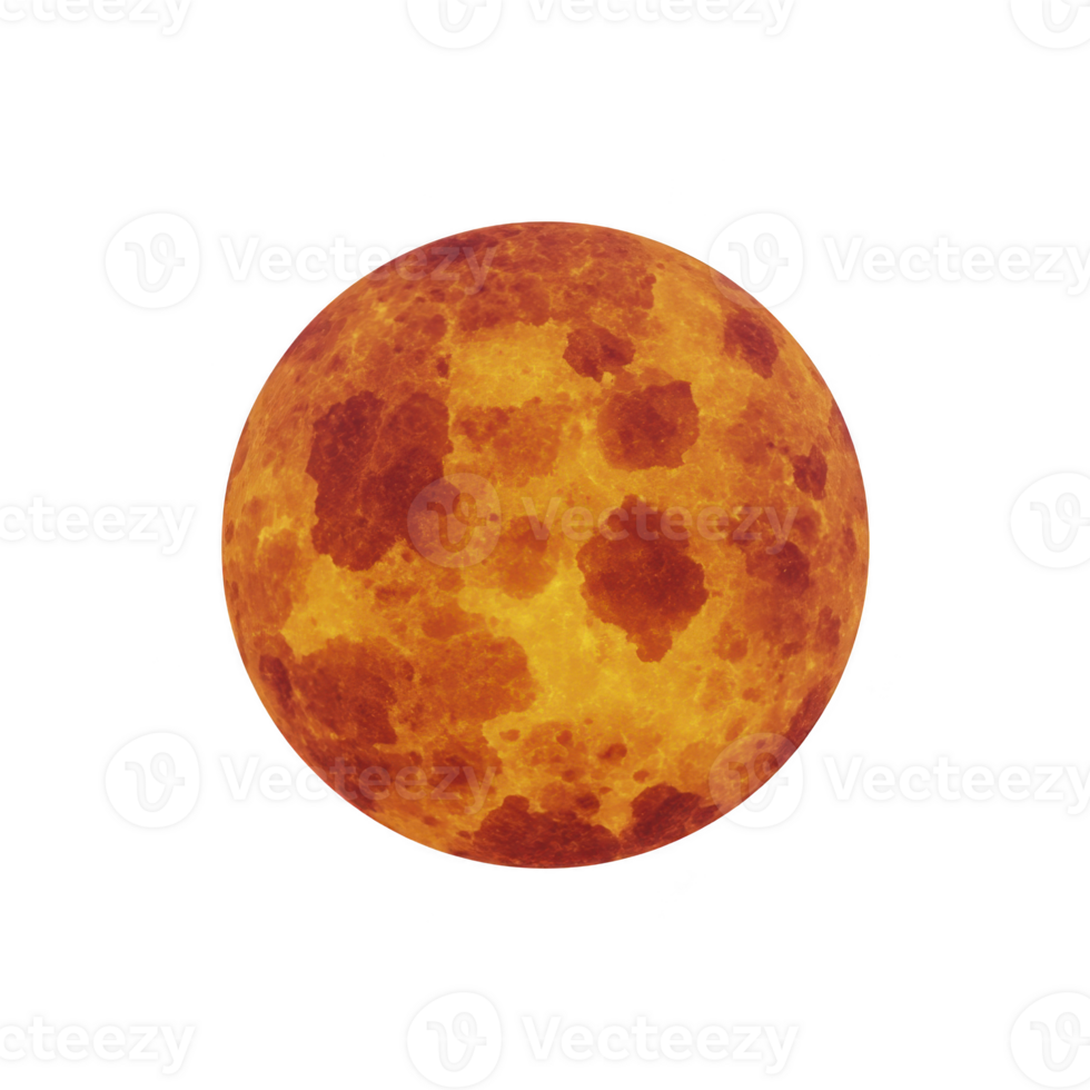 Vibrant, orange full moon with textured surface resembling harvest moon, set against plain background. image captures celestial beauty and warm glow of moon png