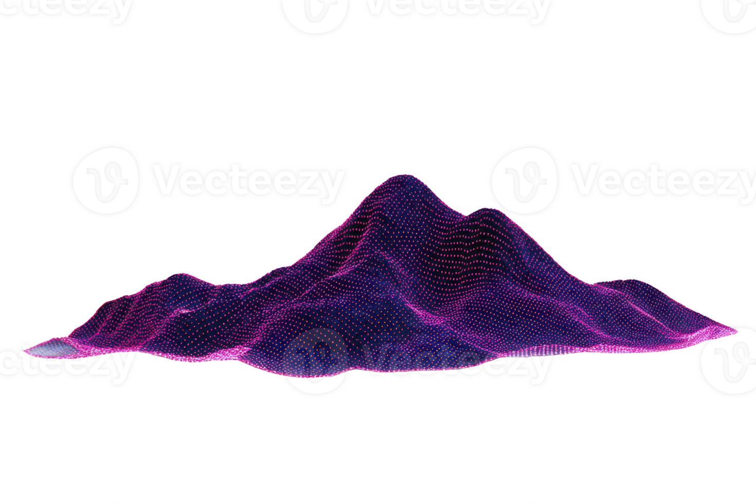 Digital 3D mountain landscape with vibrant purple and pink hues, featuring wireframe design. abstract terrain creates futuristic and artistic visual effect png