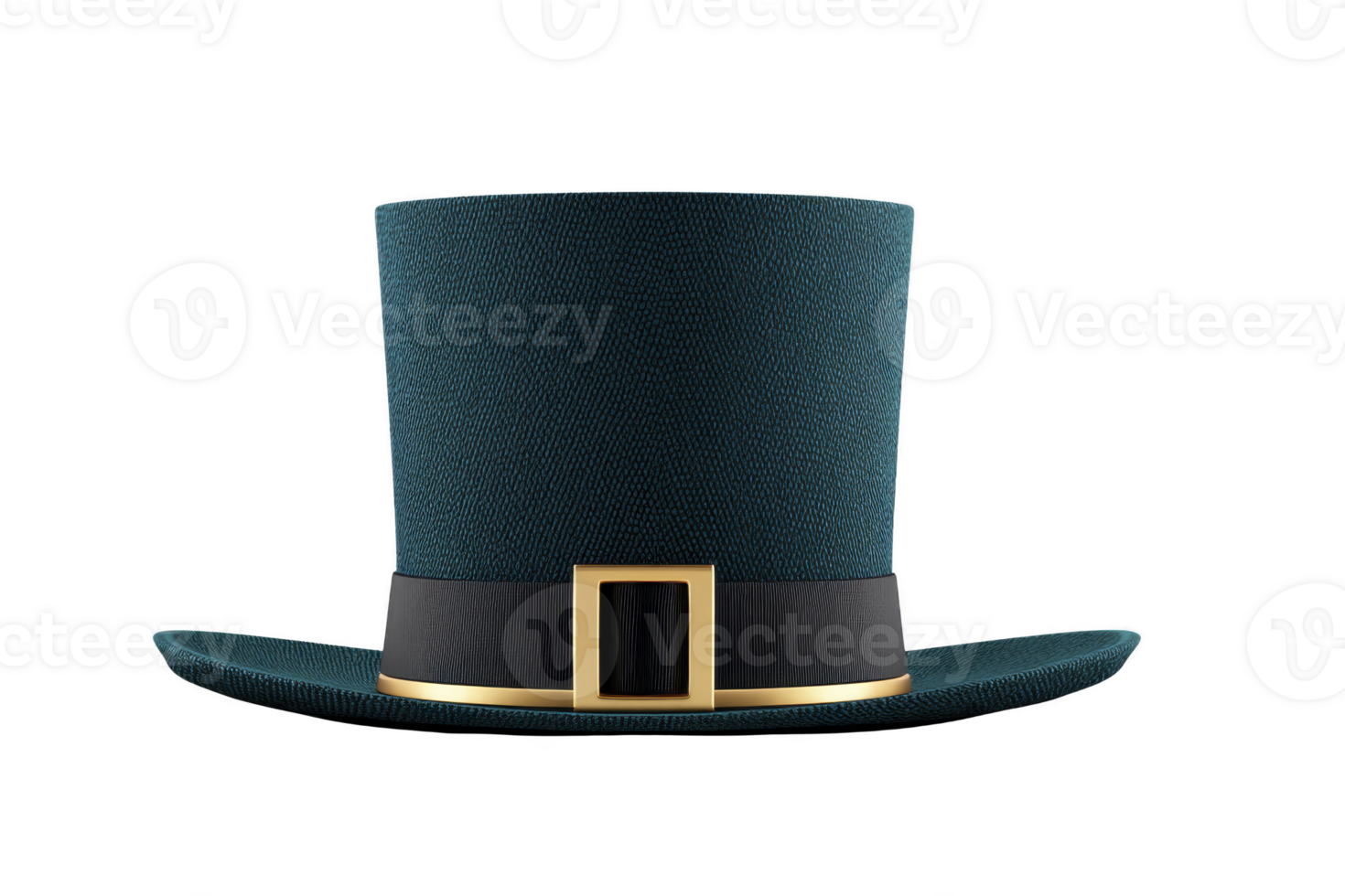Dark green top hat with black band and gold buckle, often associated with St. Patrick Day or leprechauns, is depicted. hat classic design and festive appearance make it popular choice png