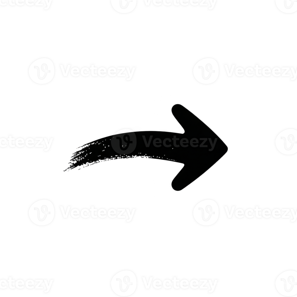 Bold, black, hand drawn arrow points to right on plain background, conveying direction and movement png