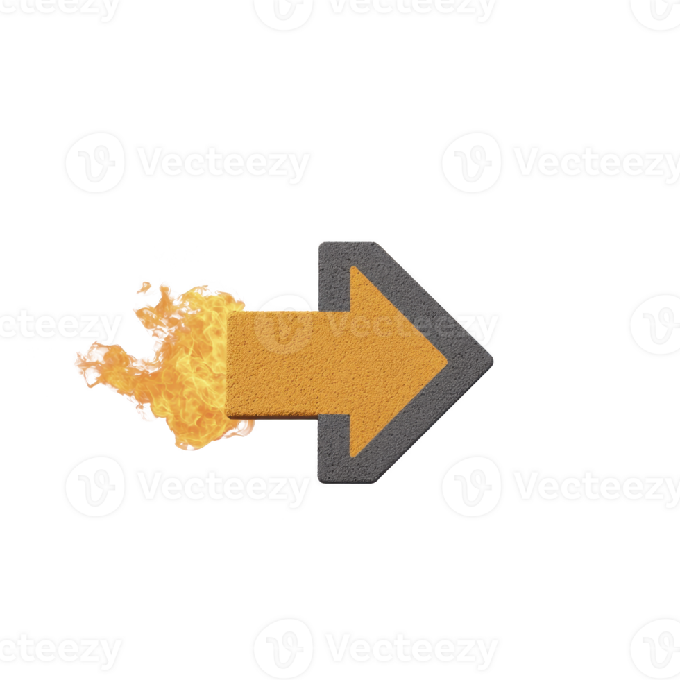 Dynamic image of yellow arrow with fiery effect, symbolizing speed and direction. arrow is outlined in black, creating bold contrast against flames png