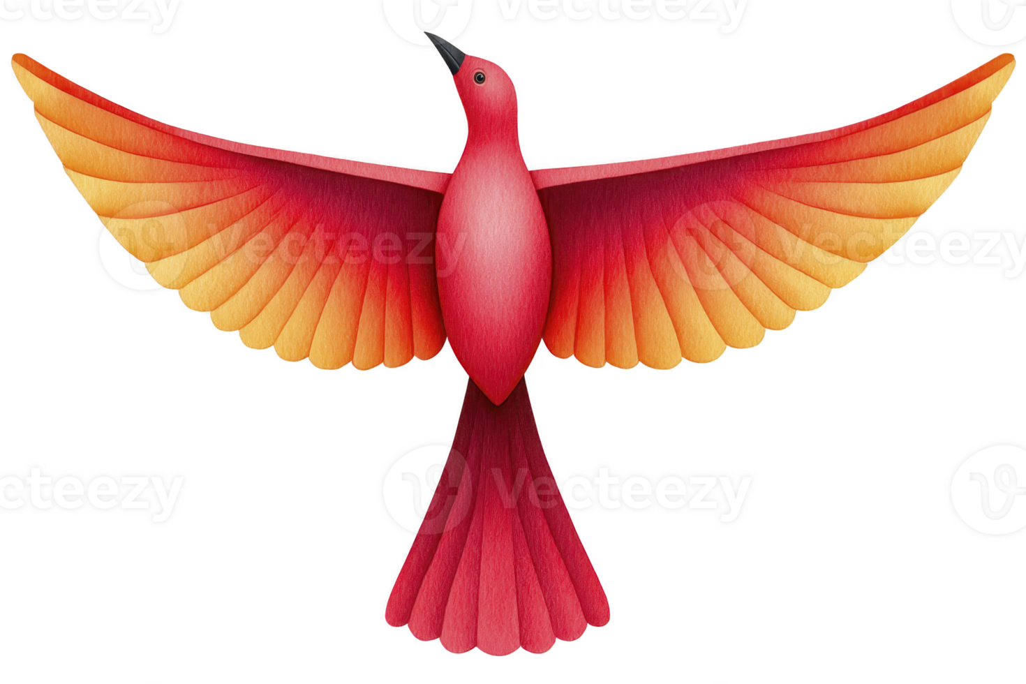 Vibrant illustration of bird with outstretched wings, featuring gradient of red to orange feathers, symbolizing freedom and energy. bird dynamic pose and vivid colors create sense of movement png