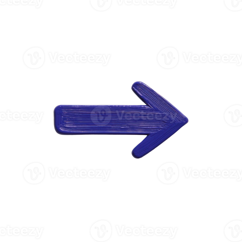 Blue arrow pointing to right on transparent background, symbolizing direction or movement. arrow has textured appearance, adding tactile feel to design png
