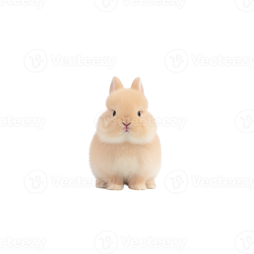 Cute, fluffy beige rabbit sits facing forward against transparency background, showcasing its soft fur and adorable expression. simplicity of image highlights rabbit charm png