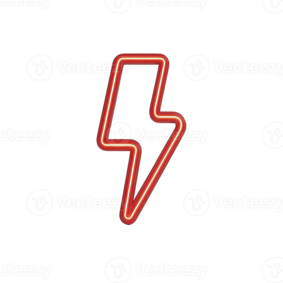 Glowing red neon lightning bolt symbol on transparency background, representing energy and power. bright and bold design is eye catching and modern png