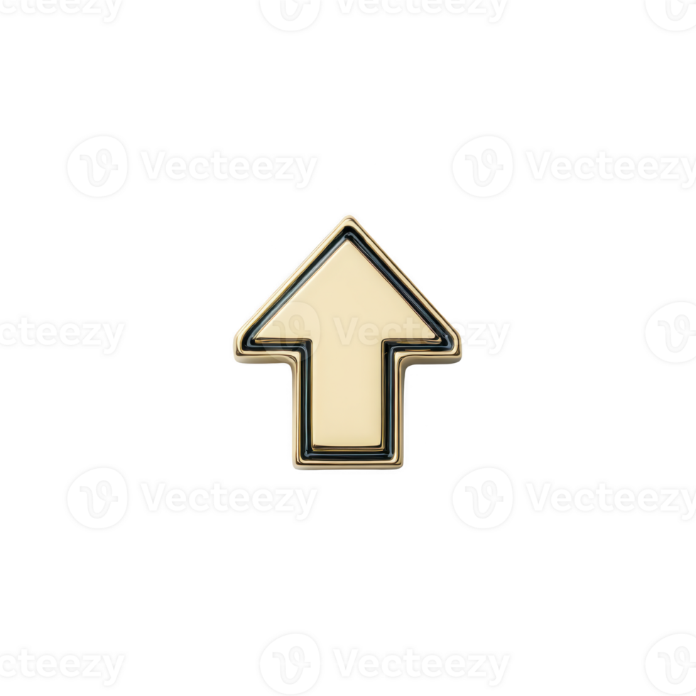Gold and cream arrow icon pointing upwards, symbolizing direction or progress, with glossy finish and 3D effect png