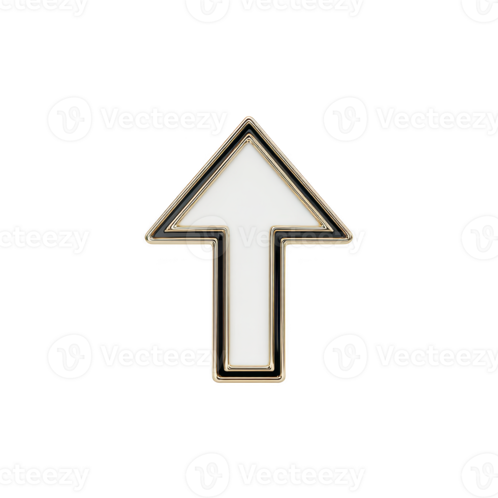 White arrow with gold outline pointing upwards on transparency background, symbolizing direction or progress. design is simple and elegant, suitable for various uses png