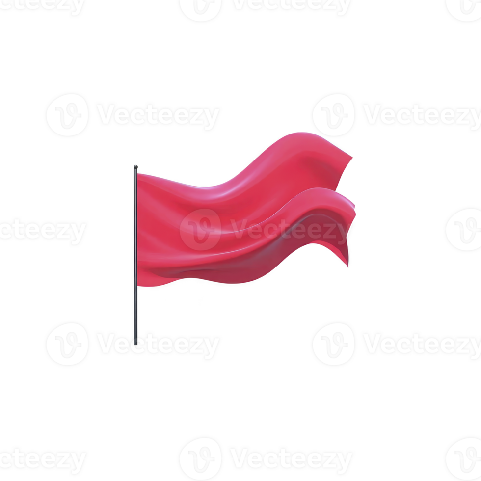 Vibrant red flag waves gracefully on black pole, symbolizing caution or warning. flag dynamic motion and bold color create striking visual impact png