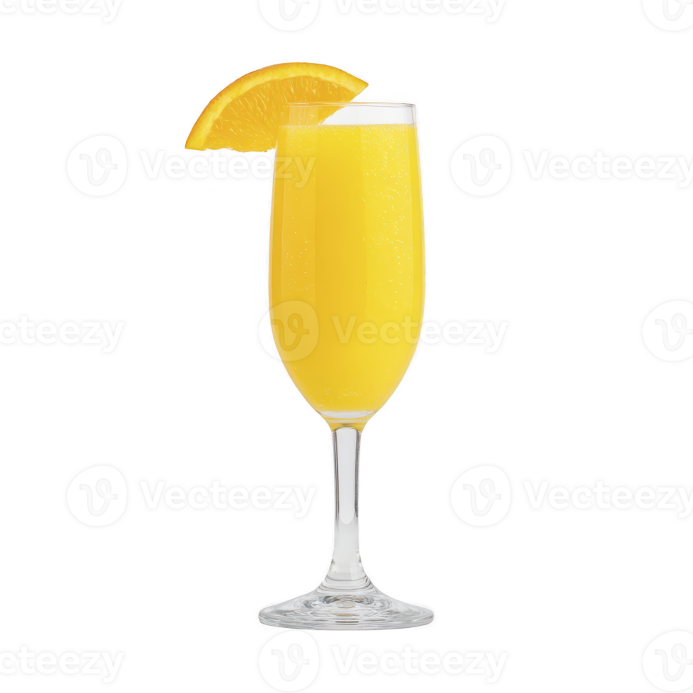 Refreshing mimosa cocktail in champagne flute garnished with slice of orange, perfect for brunch or celebrations png