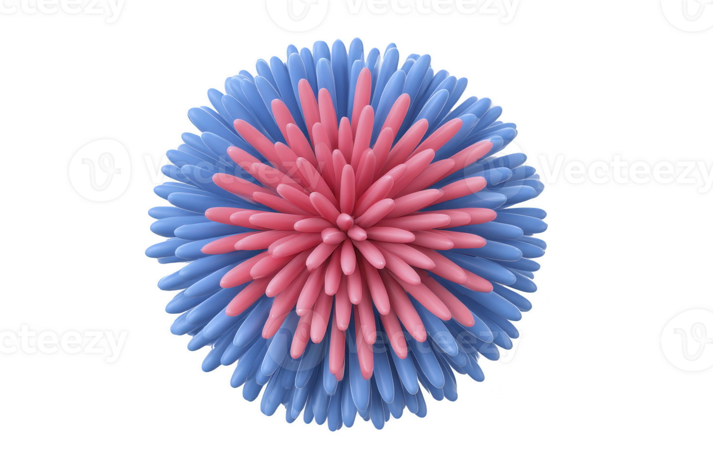 Vibrant 3D abstract sphere composed of pink and blue elongated petals radiating from center, creating dynamic and eye catching design png