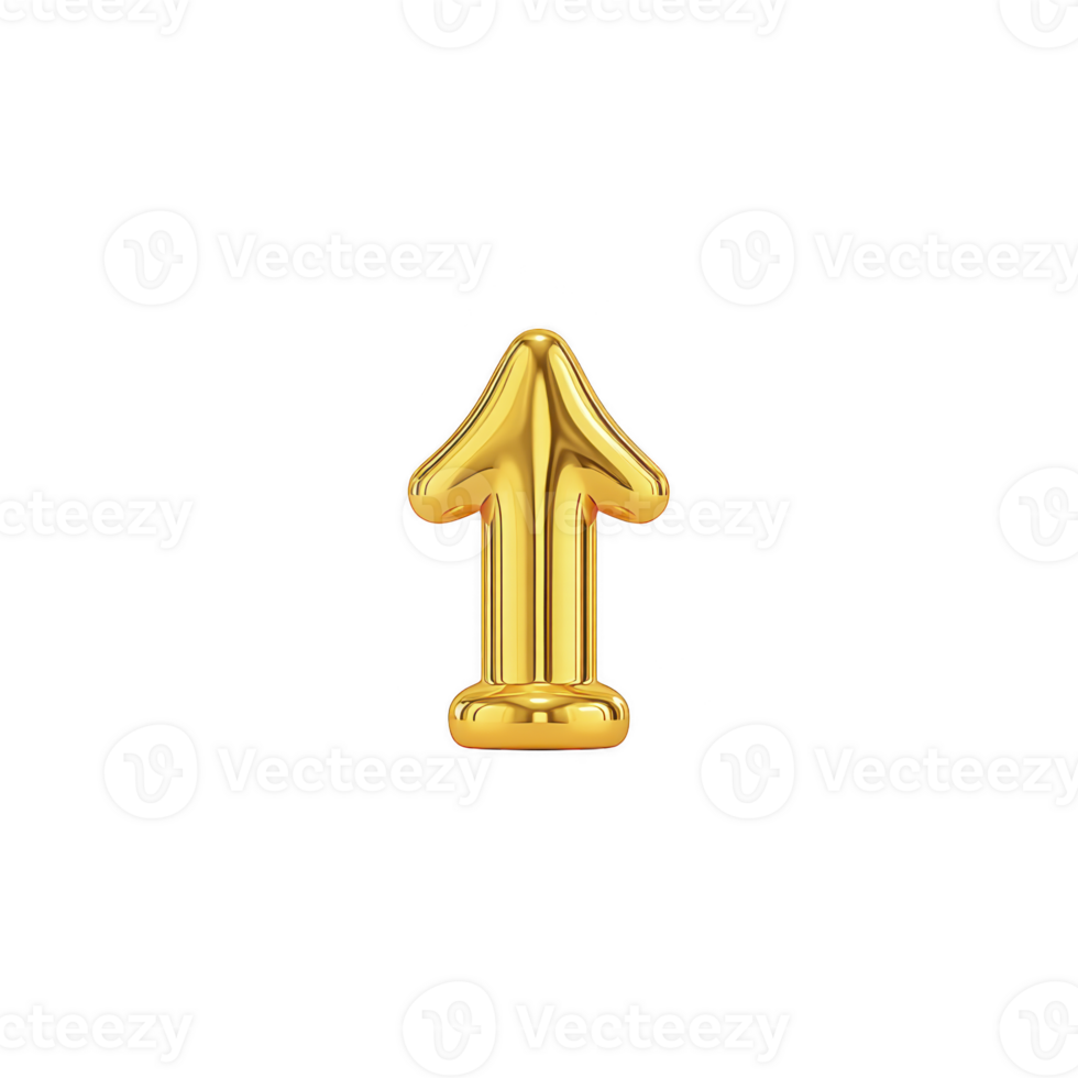 Shiny golden arrow pointing upwards symbolizes progress and success. metallic finish adds luxurious touch, making it ideal for themes of achievement and growth png