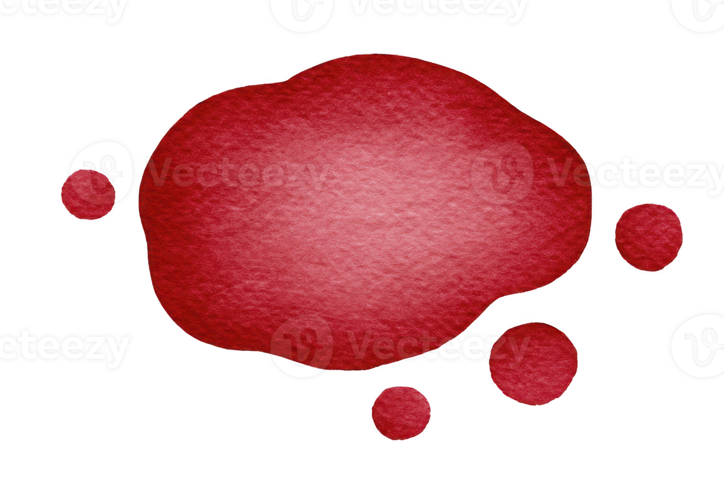 Vibrant red watercolor splash with textured appearance, surrounded by smaller red droplets, creating artistic and dynamic composition png