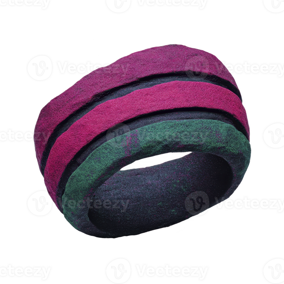 Colorful textured round object with vibrant pink purple and green stripes resembling soft plush ring. design is abstract and artistic evoking playful and creative mood png