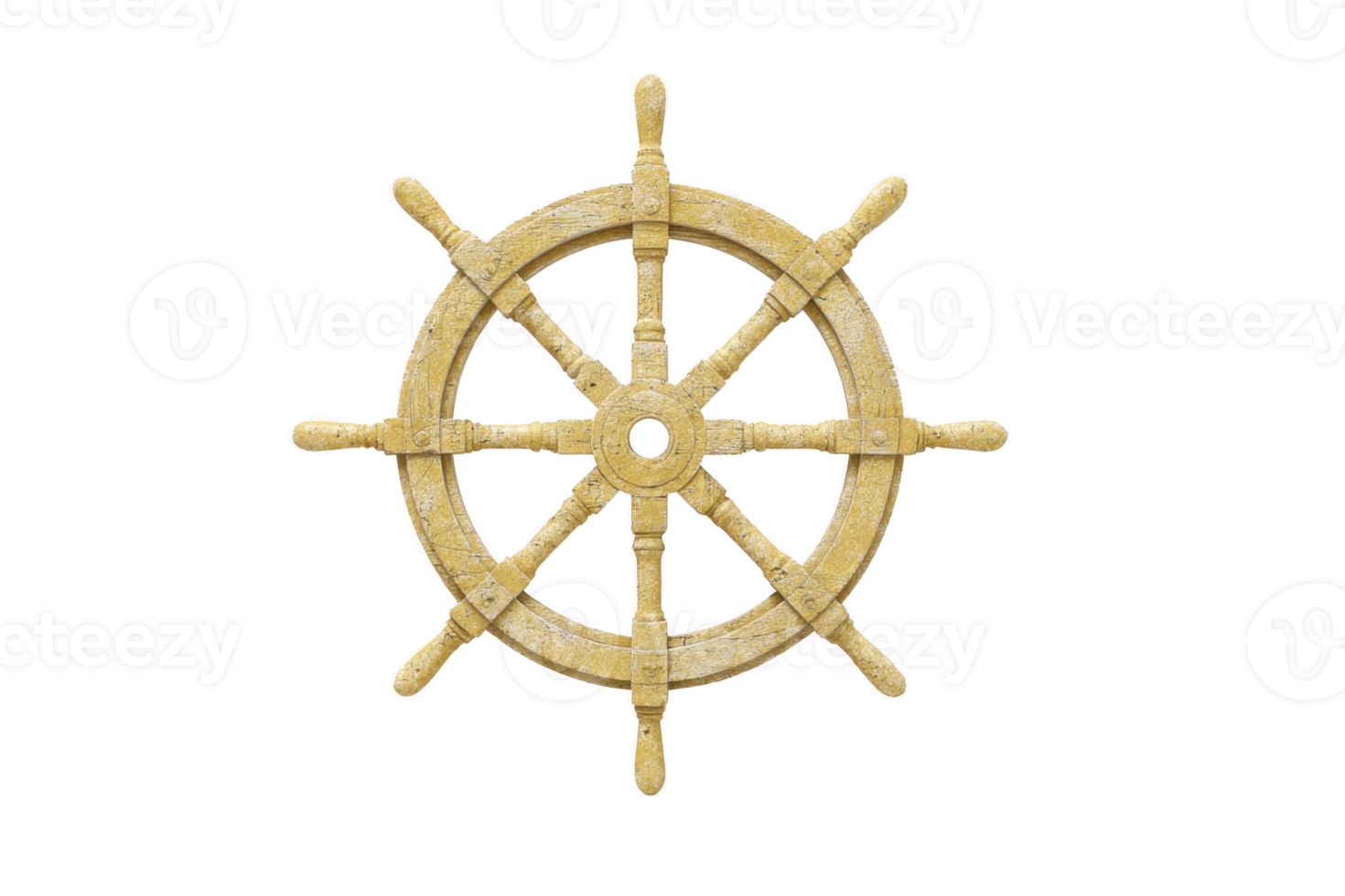 Vintage wooden ship wheel with eight spokes, often used as nautical symbol, isolated on transparency background. wheel rustic design evokes sense of adventure and maritime history png