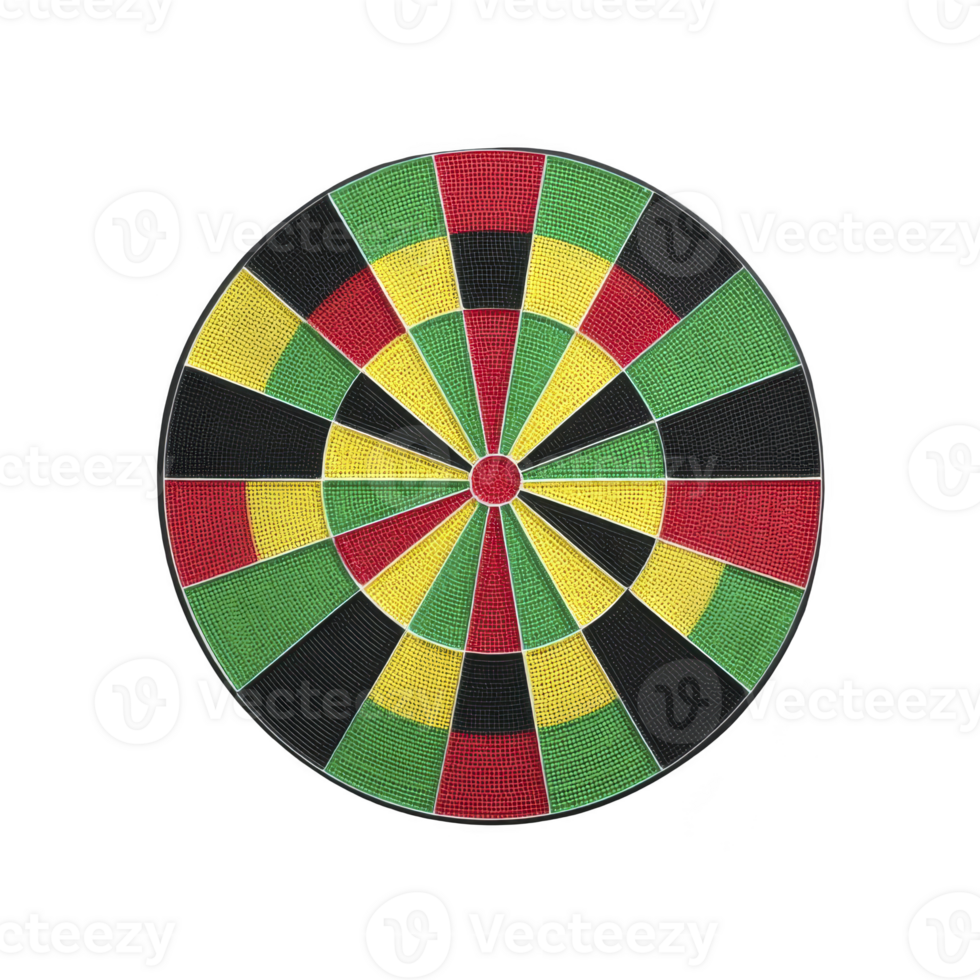 Colorful dartboard with vibrant pattern of red, green, yellow, and black sections creates striking visual effect. circular design is perfect for recreational games png