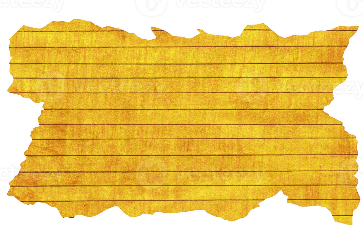 Textured, torn piece of yellow lined paper with rustic appearance, featuring horizontal lines and uneven edge. paper vintage look adds nostalgic feel png
