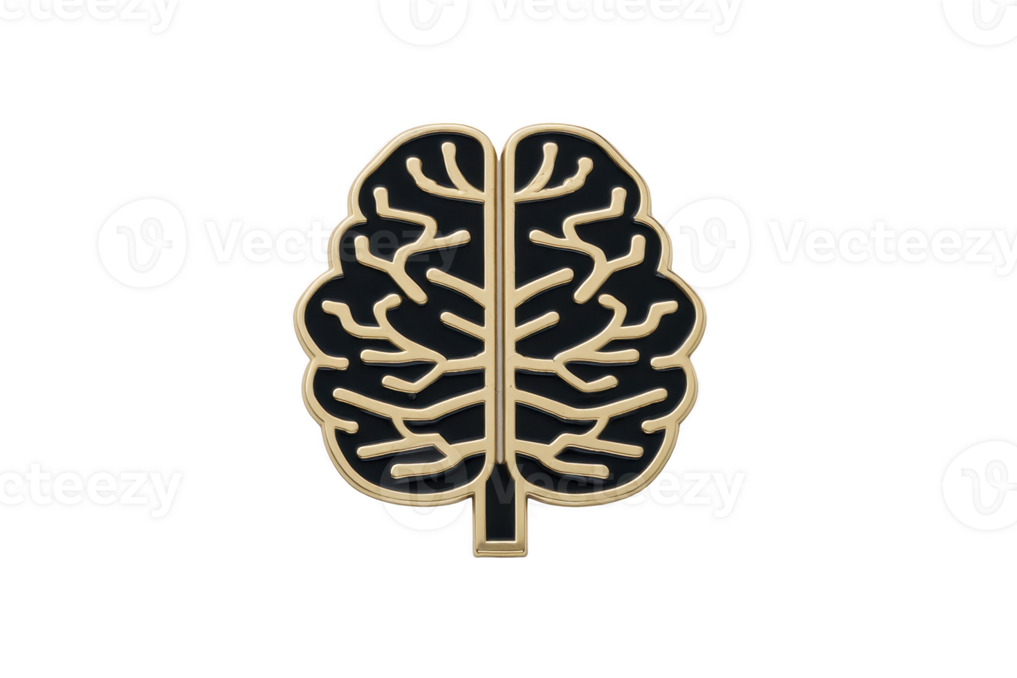 Stylized gold brain icon with tree like structure on transparency background, symbolizing growth and knowledge. design is simple yet elegant, conveying sense of intelligence and creativity png