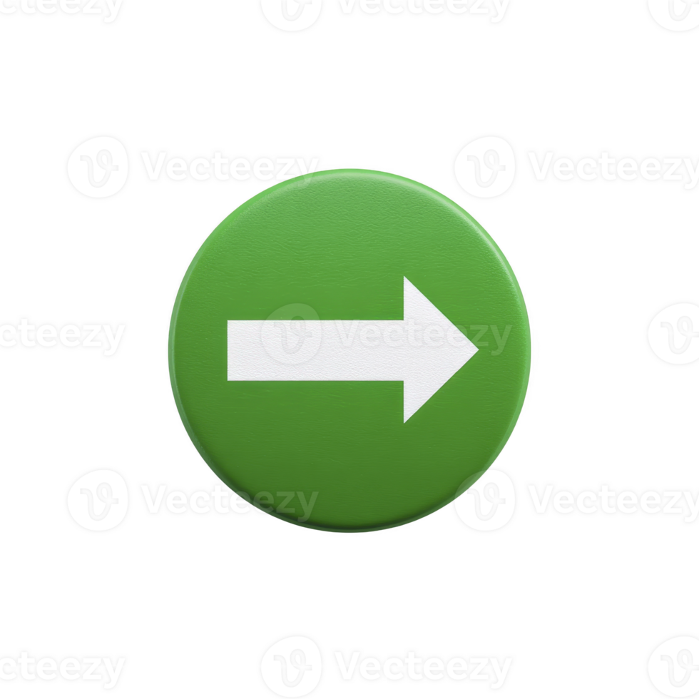 Green circular button with white right pointing arrow symbol, indicating direction or navigation. simple design is clear and easily recognizable, often used in interfaces or signage png