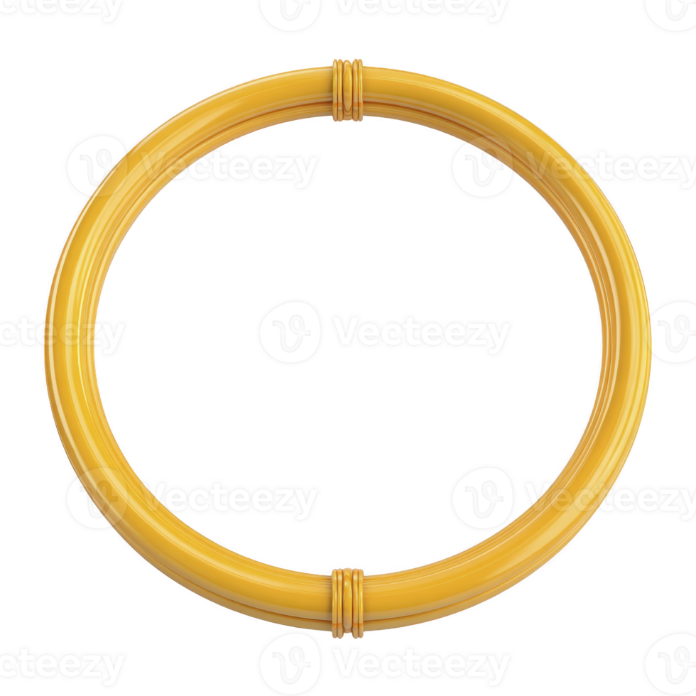 Shiny yellow circular ring with smooth surface and decorative ridges, resembling bracelet or hoop, is displayed against transparency background. vibrant color and simple design create modern png