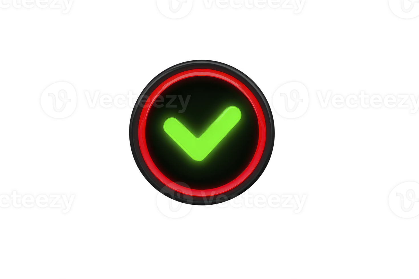 Green check mark inside red and black circular icon symbolizes approval or success. vibrant colors create striking contrast, enhancing visibility and clarity png