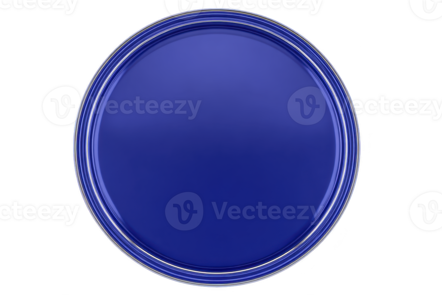 Vibrant blue circular paint can lid with glossy finish, showcasing smooth and reflective surface. lid rich color and sleek design make it visually appealing png