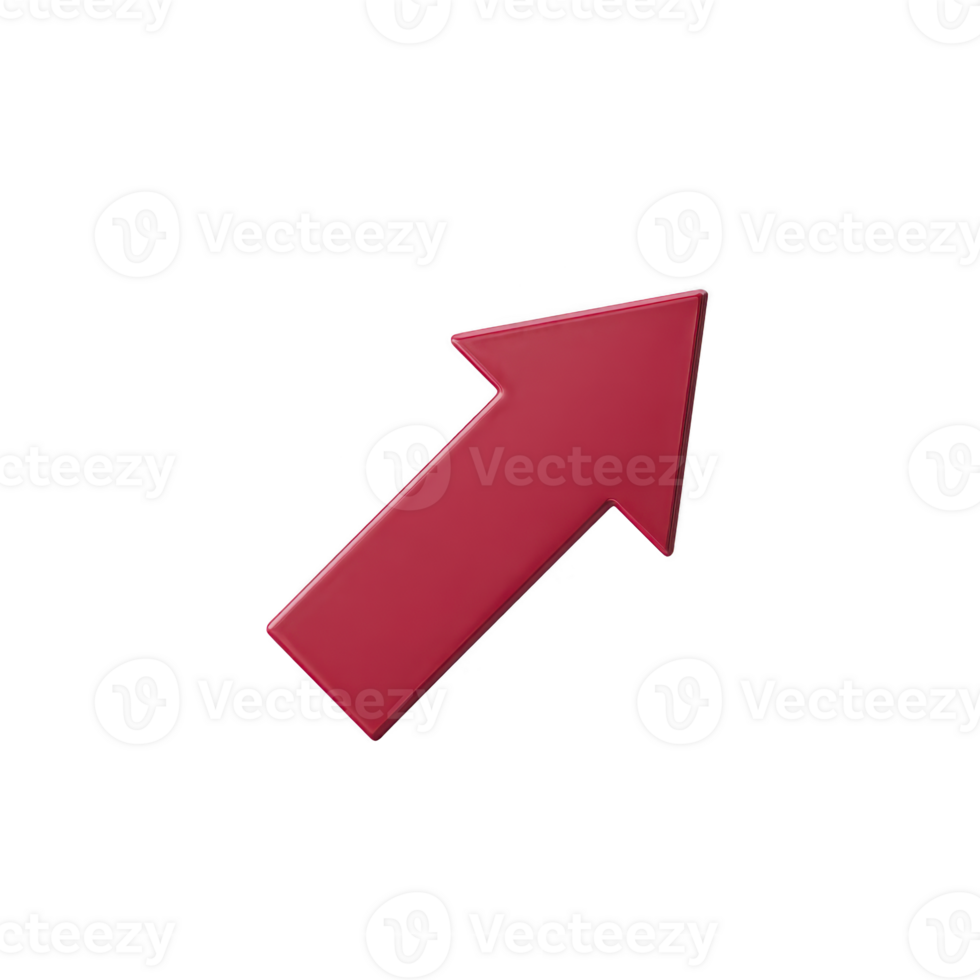 Red 3D arrow pointing upwards on transparent background, symbolizing growth or progress. arrow is sleek and modern, ideal for business or infographic designs png