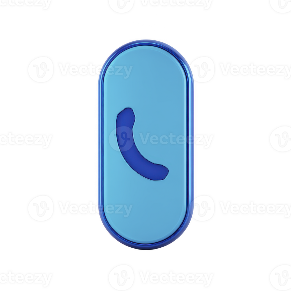 Blue 3D phone icon with curved handset symbol is displayed on rounded rectangular background, conveying communication and technology png