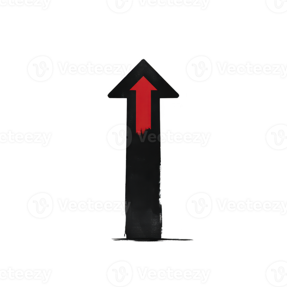 Bold red arrow pointing upwards on transparency background symbolizes direction and progress. simple design conveys sense of movement and growth png