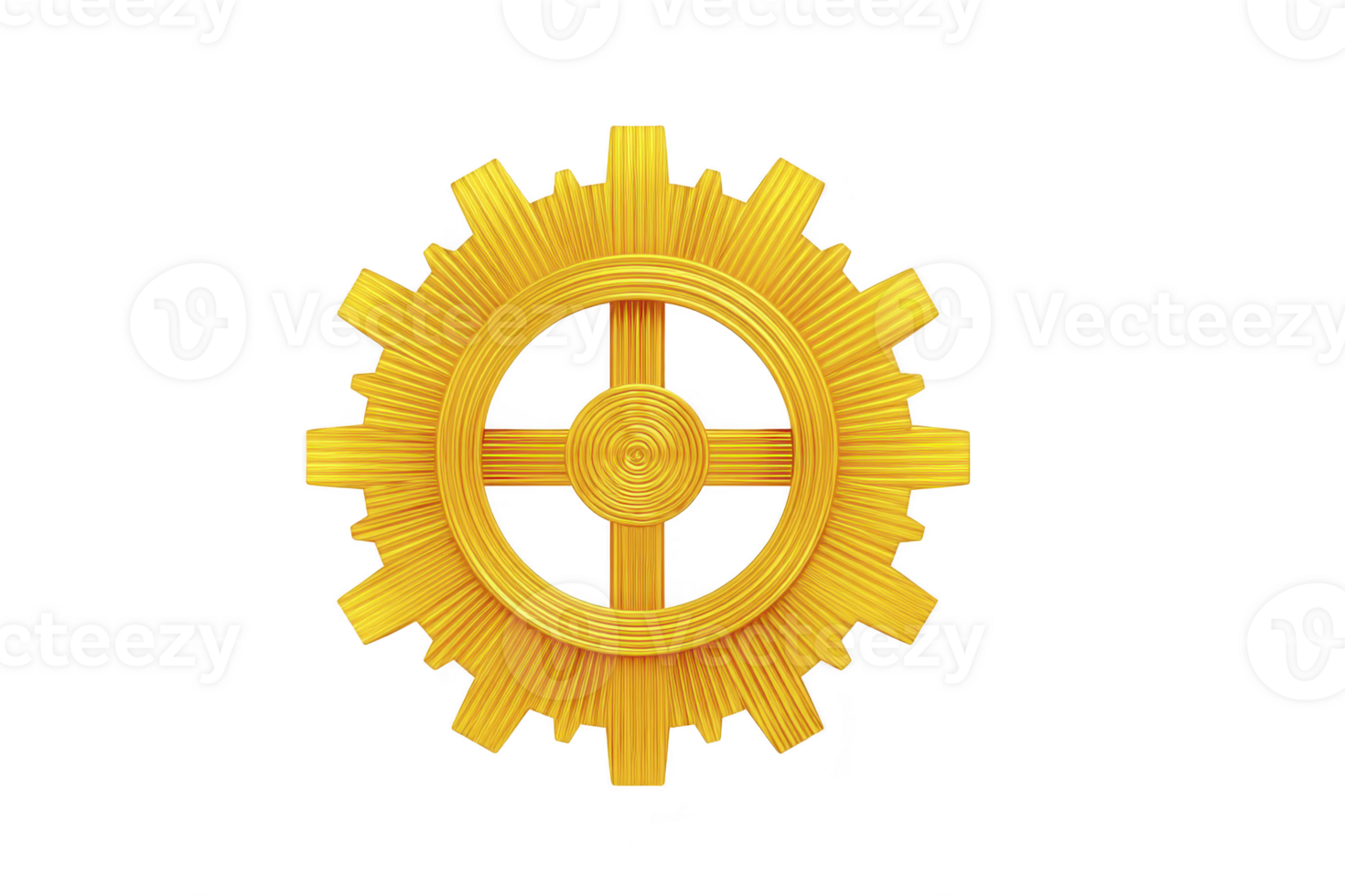 Golden gear with intricate details and shiny finish, symbolizing industry and innovation. gear design is both functional and decorative, making it versatile element mechanical and artistic png