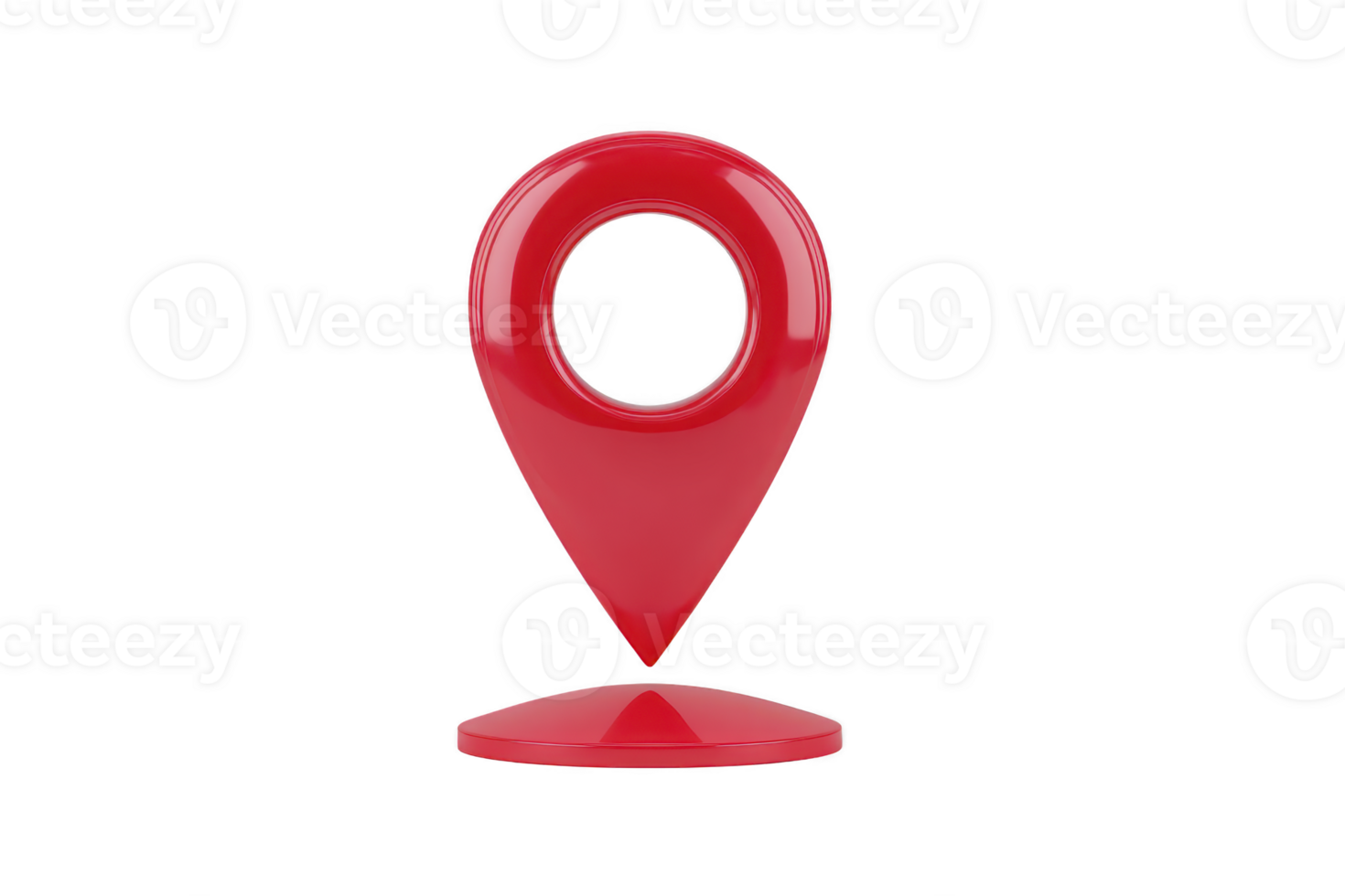 Red 3D location pin icon stands on transparency background, symbolizing navigation and mapping. glossy finish adds modern touch, making it ideal for digital and graphic design projects png