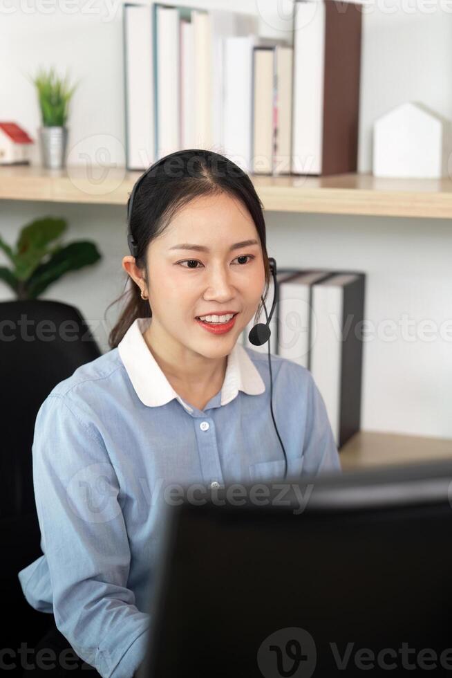 Call Center Employee Providing Customer Support at Home photo