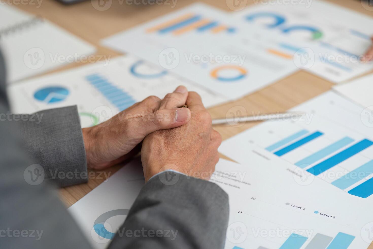 Business Analysis. Professional reviewing financial data and graphs during a meeting. photo