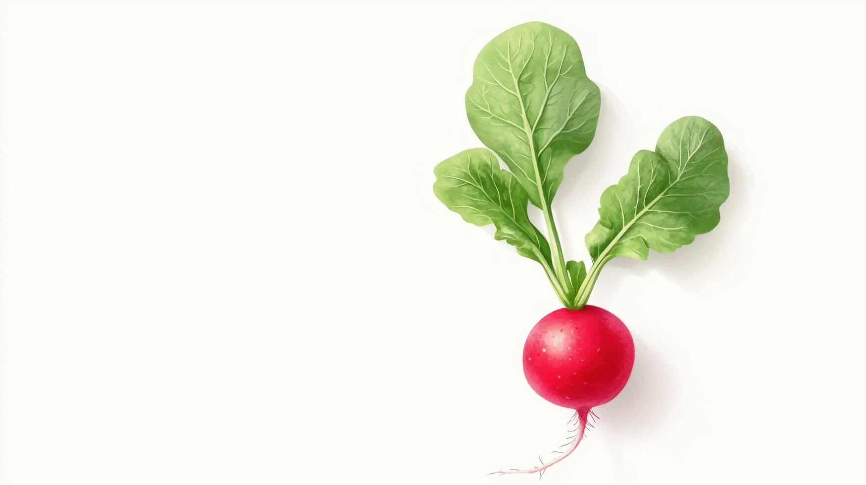 Red radish with vibrant green leaves photo
