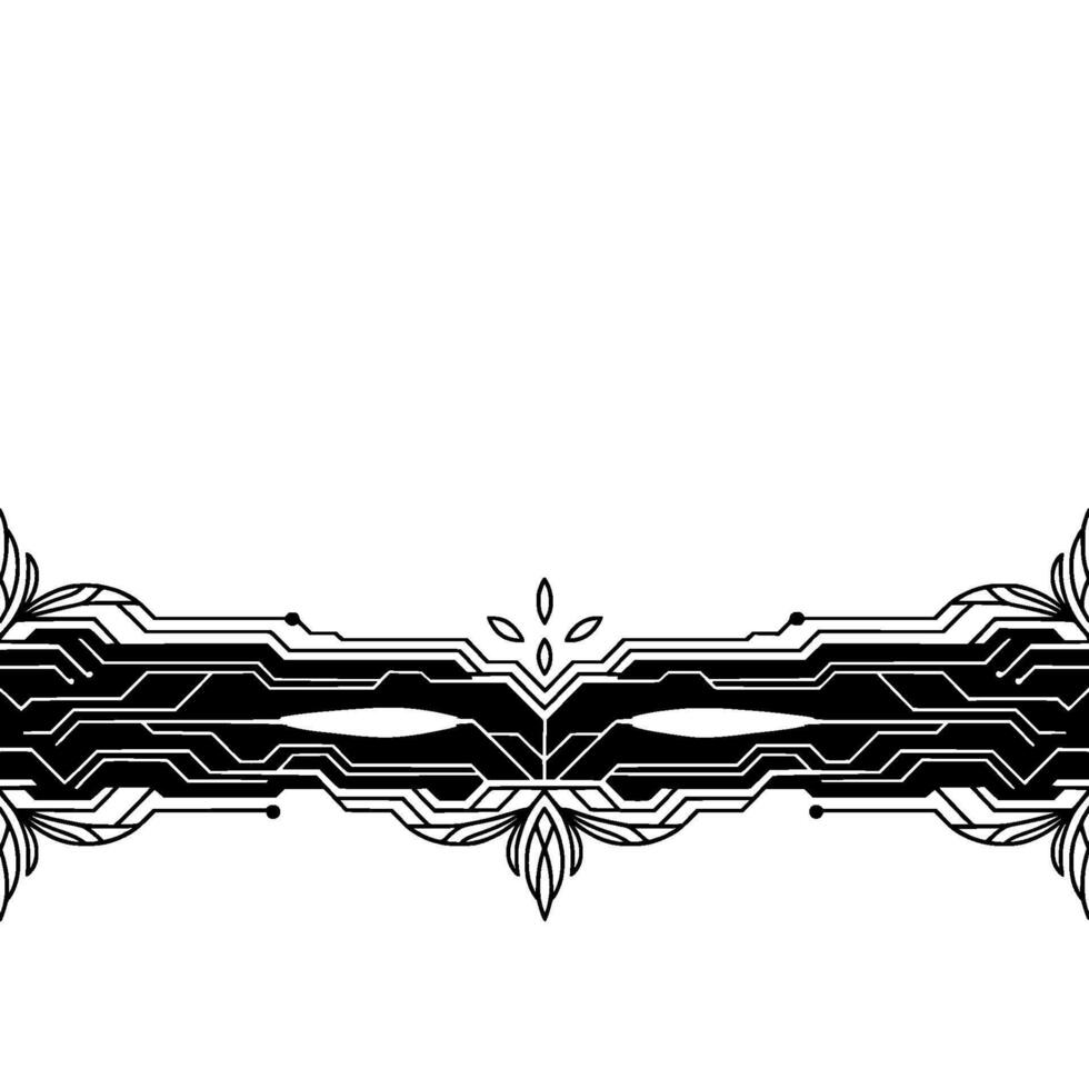 Techinspired Border Geometric Circuits With Floral Elements, Minimalist Style vector