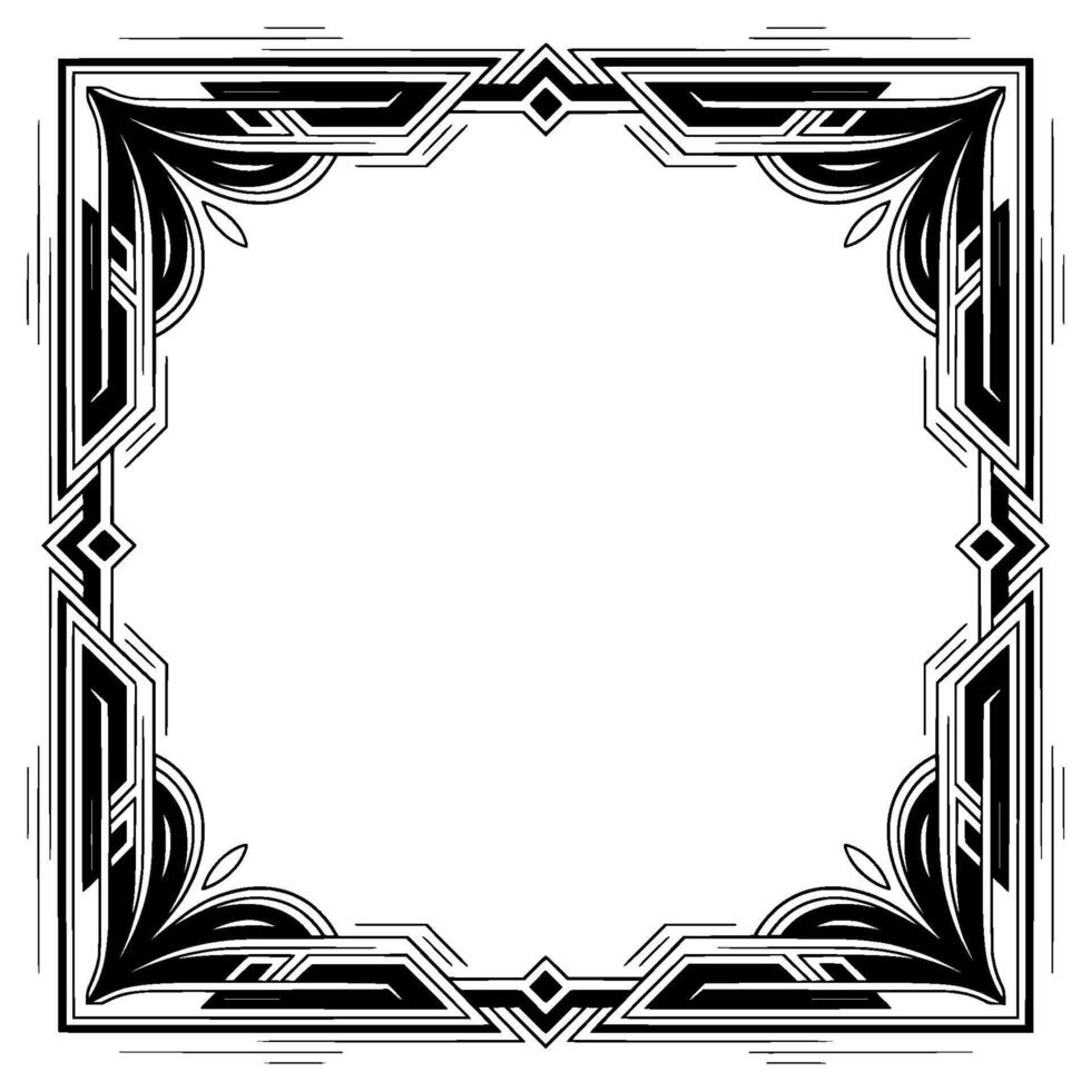 Art Deco Frame With Geometric Floral Elements in Black White vector
