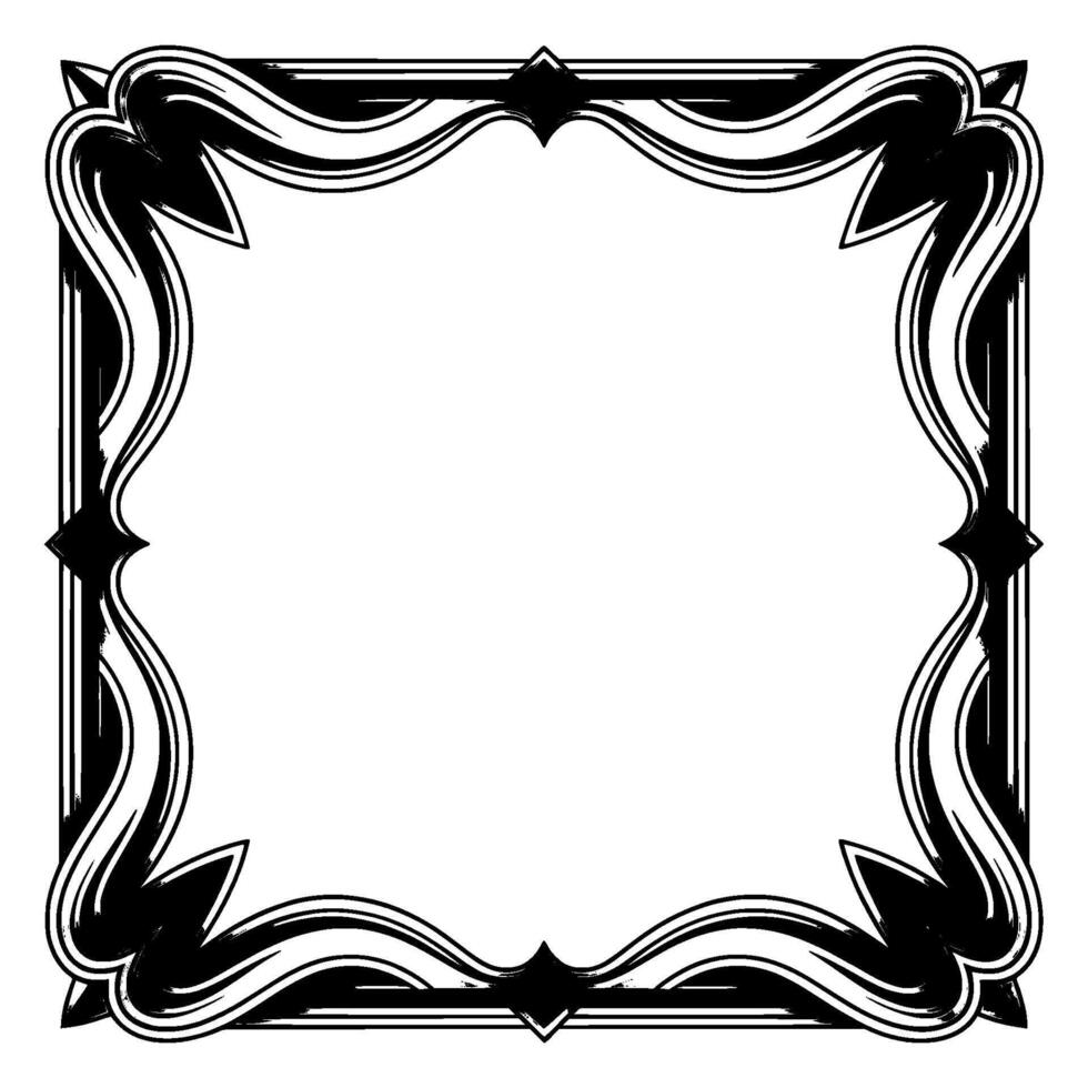Art Deco Frame Illustration Black Silver Ornament on White, Blank Canvas vector