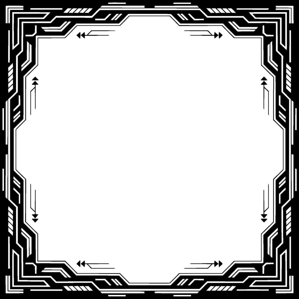 Futuristic Tech Frame With Arrows, Black and White Border, Blank Space vector