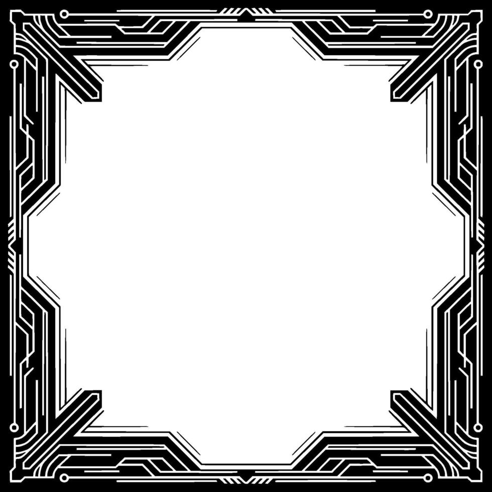 Circuit Board Frame, Black White, Futuristic Border, Digital vector